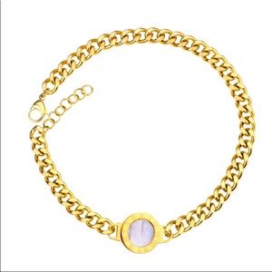 NWT gold plated chain link bracelet pink pendant